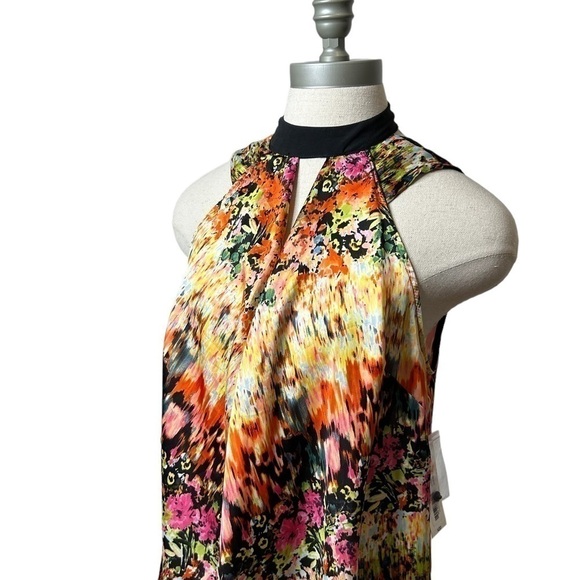 Allen B Multi Color Blurred Floral Print High Neck Sleeveless Blouse Size Small - Picture 9 of 12